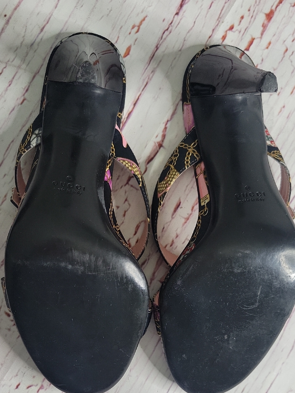 Gucci Techno Charms Print Pink & Black High Heel Sandals - Picture 8 of 9